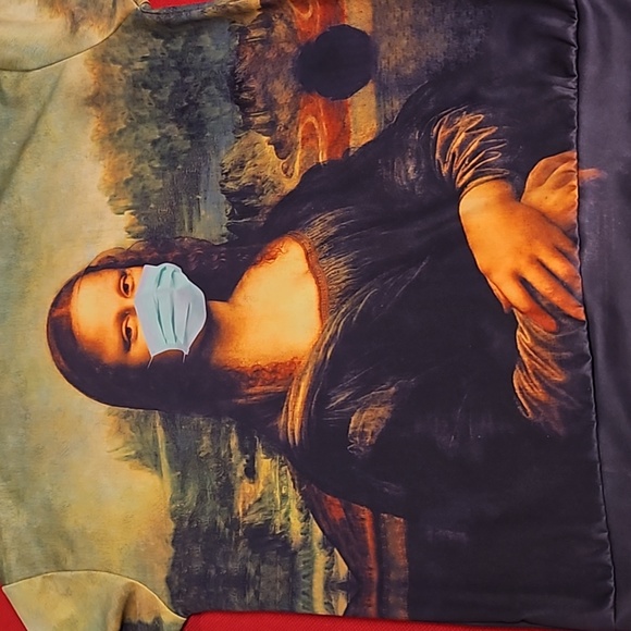 Masked Mona Lisa graphic print hoodie kangaroo pocket Large iconic Italian art - Picture 4 of 8